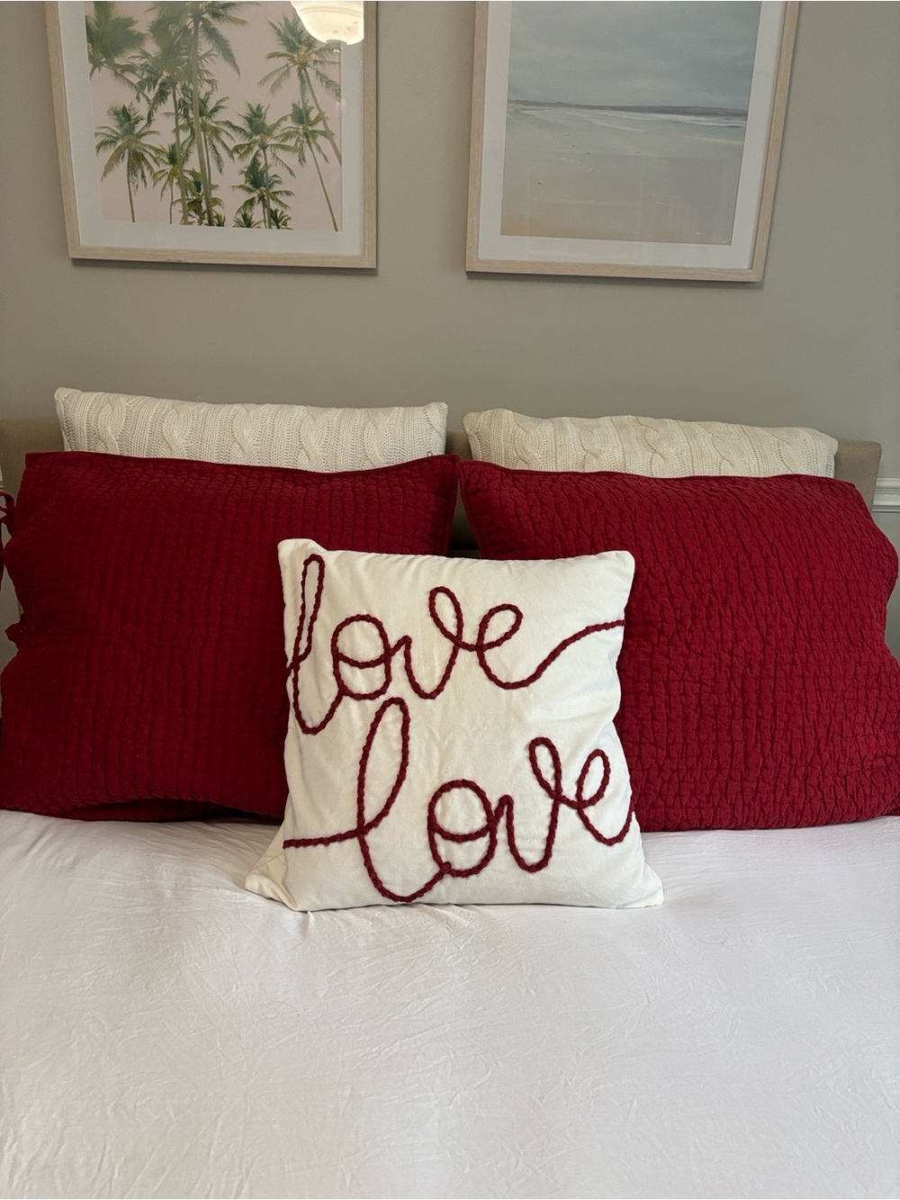 Pottery Barn Pick Stitch Red Cotton Pillow Shams -PAIR